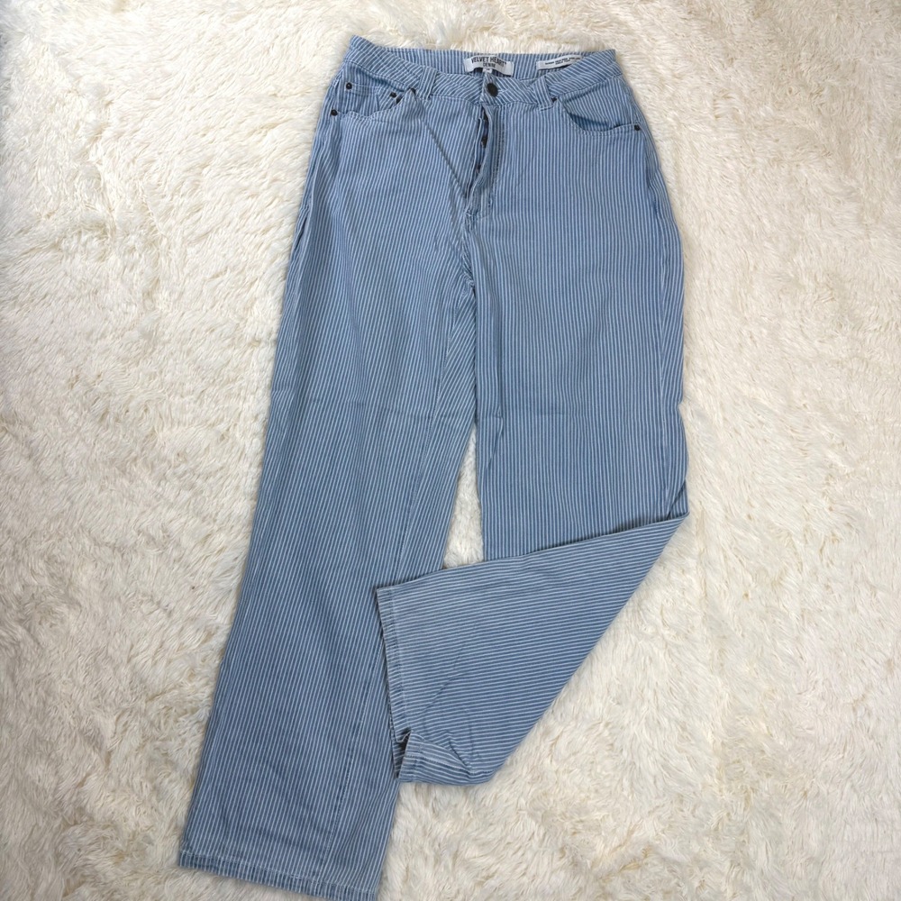 Velvet Heart Dawson Wide Leg Pant Womens 26 Blue White Railroad Stripe High Rise
